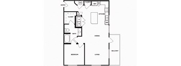 One bedroom one bathroom floor plan image at Norte Town Lake Apartments in Tempe Arizona