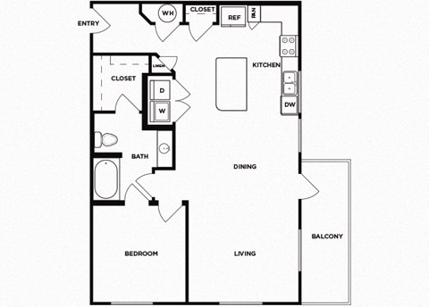 One bedroom one bathroom floor plan image at Norte Town Lake Apartments in Tempe Arizona