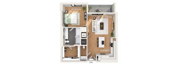 One bedroom floor plan at 1010 Waugh Apartments in Houston TX