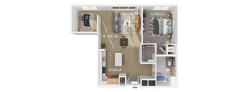 one bedroom one bathroom floor plan image at V2 Apartments