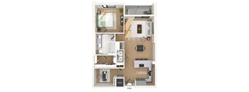 One bedroom floor plan at 1010 Waugh Apartments in Houston TX