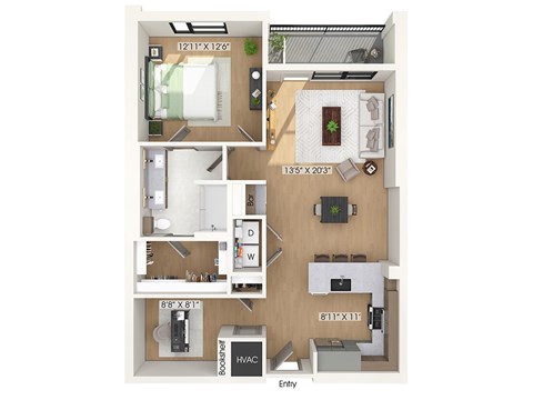 One bedroom floor plan at 1010 Waugh Apartments in Houston TX