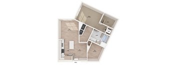 One bedroom floor plan image at Vero Apartments in Chelsea MA