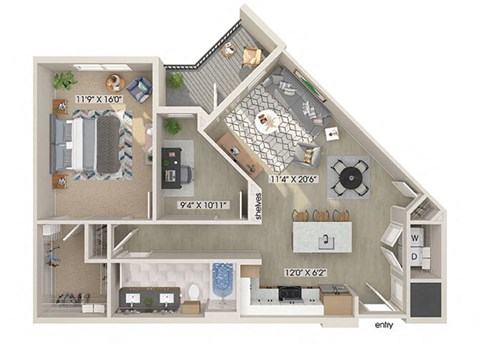 One bedroom floor plan image at East Bend Apartments in Houston TX