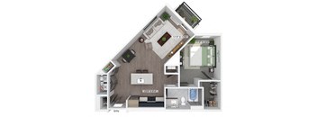 One bedroom floor plan at The Brynn in Kirkland WA