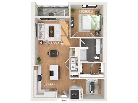 One bedroom floor plan at 1010 Waugh Apartments in Houston TX
