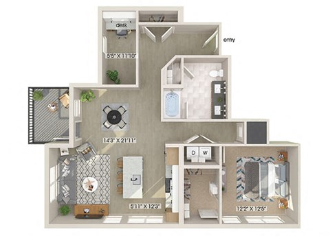 One bedroom floor plan image at East Bend Apartments in Houston TX