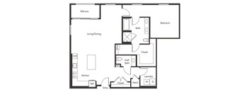 One bedroom floor plan at Chromatic Flats Apartments in San Diego CA