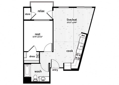 One bedroom floor plan at GEO Apartment in Fremont CA