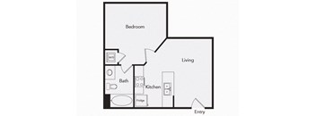 A1 One bedroom floor plan image at Il Palazzo Apartments in San Diego, CA