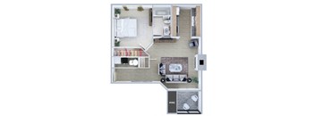 One bedroom floor plan at Rock Peak on Sunset Apartments in Longmont CO