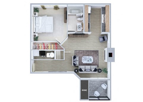 One bedroom floor plan at Rock Peak on Sunset Apartments in Longmont CO