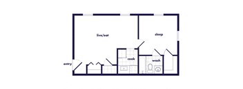 One Bedroom one bathroom floor plan at Villages at Marley Station in Glen Burnie MD