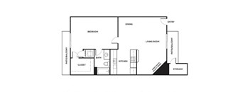 One bedroom floor plan at Mission James Place Apartments in Austin Texas
