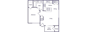 One bedroom floor plan at Marquessa Villas Apartments and Townhomes in Corona CA