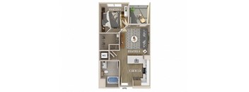 One bedroom floor plan image at Bevel apartments in san diego CA