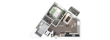 One bedroom A1 floor plan at The Brynn in Kirkland WA