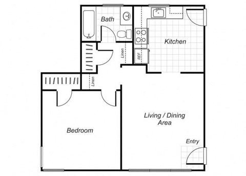 one bedroom floor plan image at Sutterfield