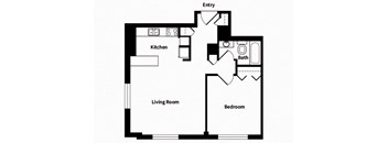 One bedroom one bathroom floor plan image at 735 St. Clair