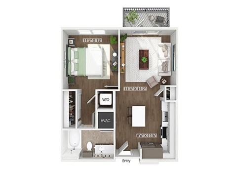 One bedroom floor plan image at The Waylon in McKinney TX