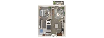 One bedroom one bathroom floor plan image at 1900 Parmer Apartments in Austin TX
