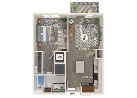 One bedroom one bathroom floor plan image at 1900 Parmer Apartments in Austin TX