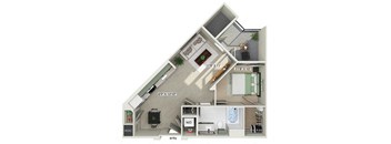 One bedroom floor plan at Rivair Apartment Homes in San Diego CA