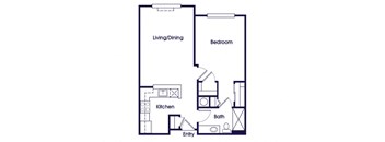 One bedroom one bathroom floor plan image at Woods at Victoria Park