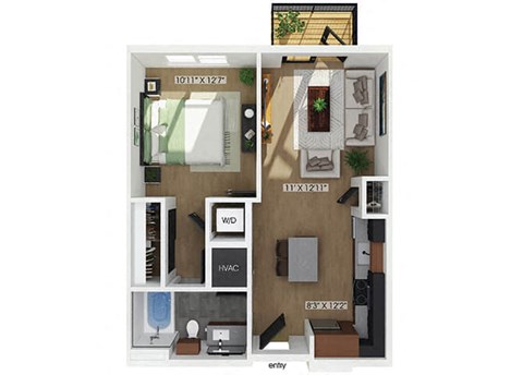 One bedroom floor plan at 333 Ellington in Gaithersburg MD