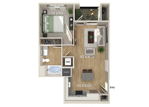 One bedroom floor plan at Olivean Apartments in Broomfield CO