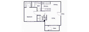 One bedroom one bathroom floor plan image at Riverwoods in Woodbridge VA
