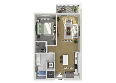 a stylized floor plan with a bedroom and a bathroom