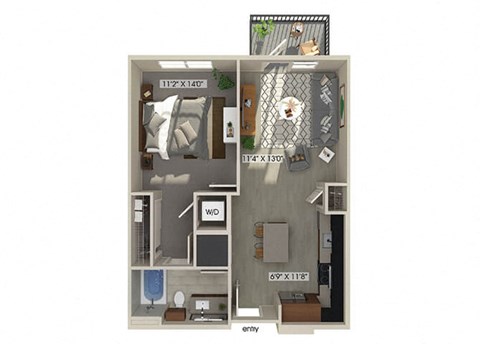 One bedroom floor plan at Luca Apartments in Austin TX
