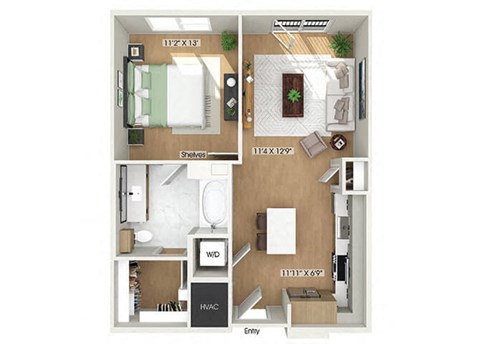 One bedroom floor plan at Heights at 1520 Apartments in Houston TX