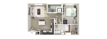 One bedroom floor plan at CALIXA Apartment Homes in Camarillo CA