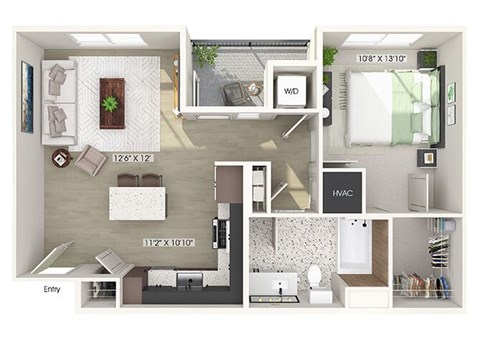 One bedroom floor plan at CALIXA Apartment Homes in Camarillo CA