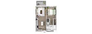 One bedroom floor plan at The Penstone Apartments and Townhomes in South Walpole MA