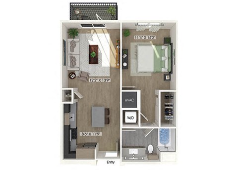 One bedroom floor plan at Station 316 in Woburn MA