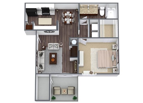 One bedroom floor plan image at Priest Lake in Nashville TN