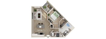 One bedroom floor plan image at West Village Poway Apartments in Poway CA