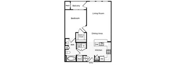 One bedroom one bathroom floor plan at Westchester at the Pavilions in Waldorf MD