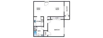 One bedroom floor plan at Cobalt Springs Apartment Homes in Taylors SC