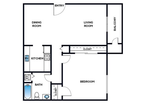 One bedroom floor plan at Cobalt Springs Apartment Homes in Taylors SC