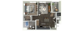 a floor plan with a bedroom and a living room