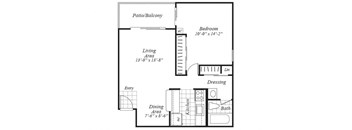 one bedroom floor plan at Ridgemoor apartments