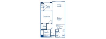 One bedroom floor plan at Campana Crown Valley Apartments in Mission Viejo CA