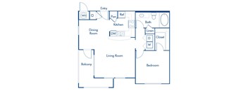One bedroom floor plan at Landara Apartments in Ontario CA
