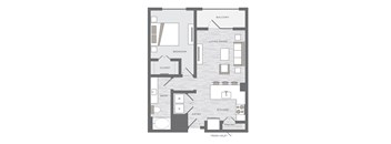 one bedroom floor plan at the Huntington Apartments in Plano TX