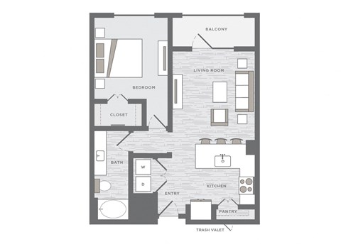 one bedroom floor plan at the Huntington Apartments in Plano TX