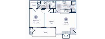 One bedroom floor plan at Tivoli Apartments in Dallas, Texas